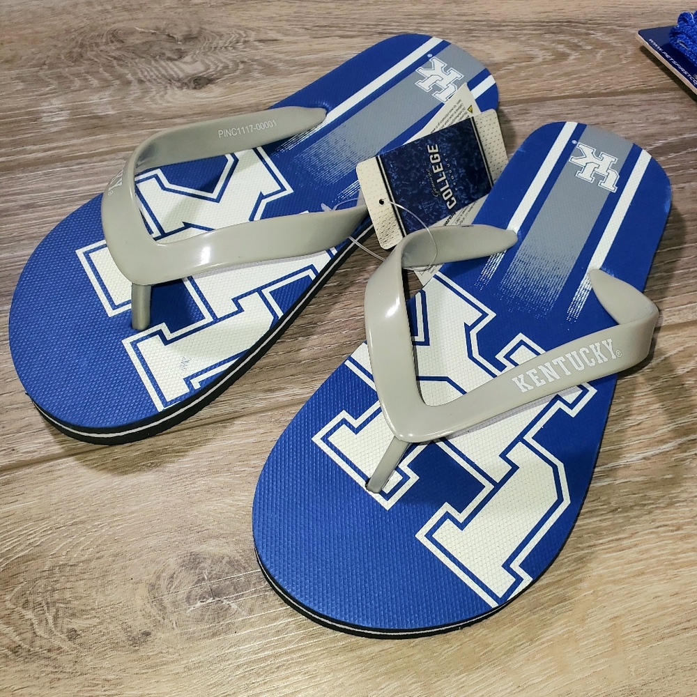 UK Kentucky Blue Gray White Women's Sandals Flip Flops Size 9-10